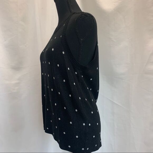 𝅺BELLE By Belldini Black white polkadot knit tank top sweater Sz L NWT - Picture 4 of 11